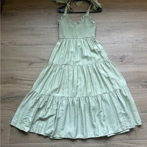 Blu Pepper Sage Green Tiered Sundress with Smocked Bodice